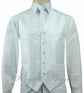 MEN'S XS to 6XL Paisley Tuxedo Suit Dress Vest Waistcoat & Neck tie Wedding Prom
