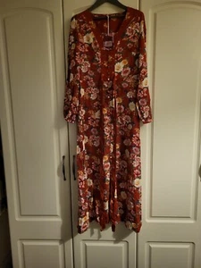 Maxi Vestido Boho Floral Joe Browns con Botones, Rojo Talla 8 - Imagen 1 de 6