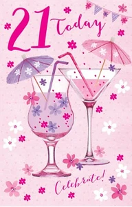 21st Happy Birthday Card 21 Today Celebrate Glasses Drinks Design Bright Modern - Picture 1 of 2