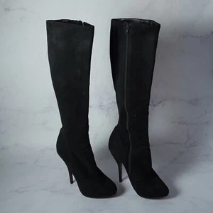 CHRISTIAN LOUBOUTIN Black Knee High Boots Heels Suede Leather Size 37.5 US 6.5 - Picture 1 of 8