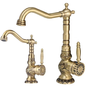 Kitchen Faucet Antique Brass Single Hole Bathroom Faucet Vanity Sink Mixer Tap - Picture 1 of 33