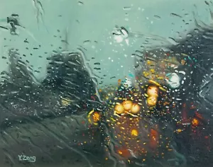 Giclée stampa fine art di dipinto ad olio Strada piovosa, paesaggio urbano 11"x14" - Foto 1 di 8