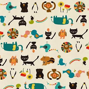 Cotton + Steel Kawaii Nakama Animal Parade Cream Cotton Fabric 1yd X 45 - Picture 1 of 1