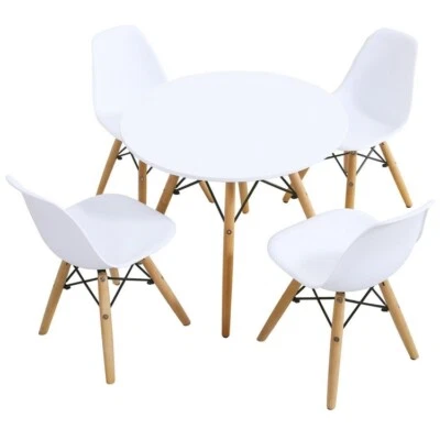 Children Table & 4 Chairs Set Solid Construction Kids Dining Table Set White - Image 1 of 4