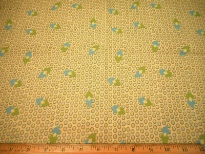 Quilt Fabric 7/8+ Yard Green Blue Circles Hearts on Cream Premium Cotton Vtg #PC - Image 1 of 2