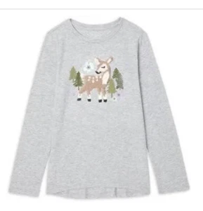 Wonder Nation Girls Long Sleeve Gray T-Shirt W/ Sequin Deer X-LARGE (14-16) NWT - Picture 1 of 5