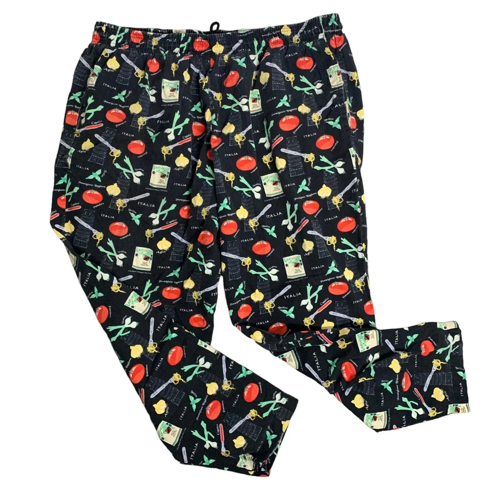 Vintage Chef Works Pullon Pants 3XL Black Vegetables Elastic Drawstring Pockets - Image 1 of 4