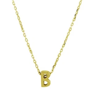 .925 Sterling Silver Gold Plated Small Mini Initial B Dainty Necklace - Picture 1 of 2