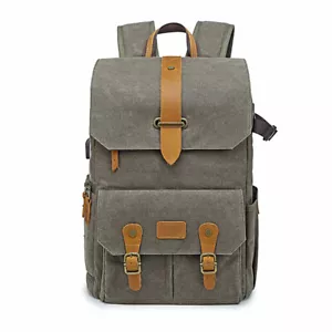 Vintage Canvas DSLR Camera Backpack Bag Case 15.6'' Laptop For Canon Nikon Sony - Picture 1 of 24