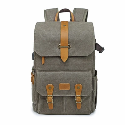 Vintage Canvas DSLR Camera Backpack Bag Case 15.6'' Laptop For Canon Nikon Sony - Image 1 of 4