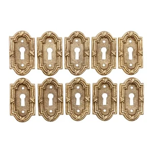 Set of 10 Olde New Yale & Towne Brass Arched Rectangle Door Keyhole Covers - Foto 1 di 4