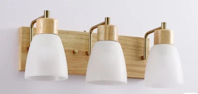 Accesorio de pared tocador de baño de 3 luces. Estilo nórdico. Vidrio esmerilado de madera real dorado Foto 1 de 4