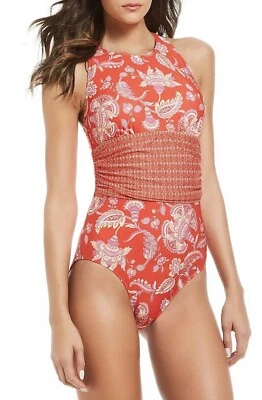 Alex Marie NWT Red Purple Paisley Banded X back One Piece Swim Suit Size 8 - Image 1 of 4