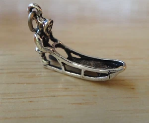 Sterling Silber 3D 14x20x5mm Mann Eskimo mit Schlitten Charm - Bild 1 von 4