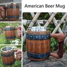 Handmade American Beer Mug Wooden Viking BeerCup Wooden Beer Steel V6Q7
