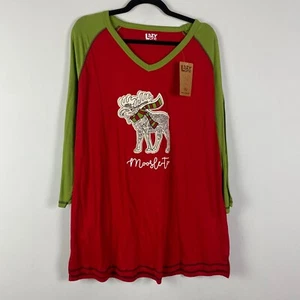 Lazy One Moosletoe V-Neck Tall Tee T Shirt Size XXL Red Green Holiday Tunic - Picture 1 of 11