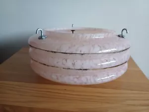 Plaffonier Art Deco Pink & White Glass Flycatcher Light Bowl Lamp Shade. VGC. - Picture 1 of 12