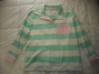 Crown & Ivy Mint Green Bubble Gum Pink Striped Rugby Polo Shirt Top Size Large