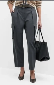 Brunello Cucinelli Monili Pants Charcoal Gray Virgin Wool Stretch Trouser Size 4 - Picture 1 of 9