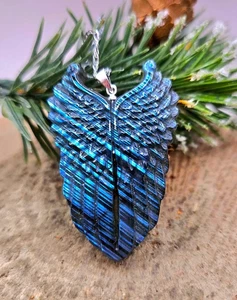 Nature Labradorite Carved Flashy Angel Wing Pendant Necklace - Picture 1 of 9