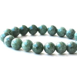 31.0g 9.5mm x 20 Itoigawa Japan Finest Green Marbled Jadeite Beaded Bracelet 糸魚川 - Picture 1 of 24