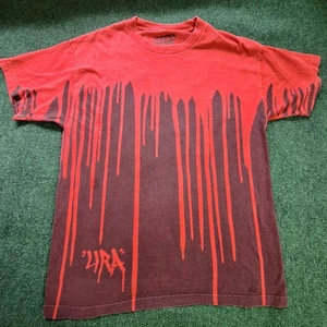 Camisa LRG Para Hombres Grande Roja Borgoña Dos Tonos Gráfico por Goteo Manga Corta Ropa de Calle - Imagen 1 de 6