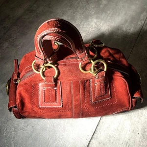 COACH 10061 Vintage Soho Satchel Handbag Ziplock Suede Red Gold Hareware Japan - Picture 1 of 24