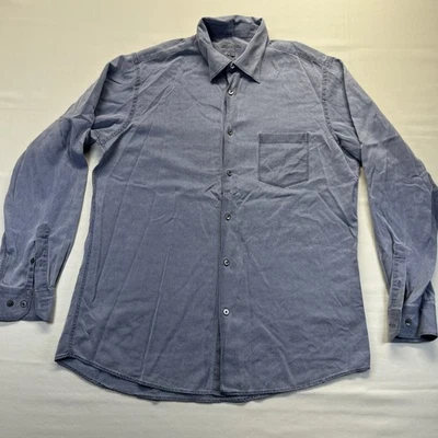 M. GORDON Shirt Men’s Large Silk Cotton Blend Button Up Long Sleeve Blue - Image 1 of 4