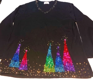 Suéter Pullover Quacker Factory Lentejuelas Árbol de Navidad Vacaciones Cuello en V Talla XL - Imagen 1 de 8