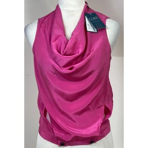 Core Spirit Blouse Top Hot Pink Silk Cowl Neck Size S Lion Buttons Sleeveless - Picture 1 of 9
