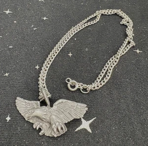 Vintage Eagle Pendant Necklace 17" Silver Color Chain Pendant 1/5'" Wide - Picture 1 of 7
