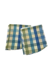 Country Curtains Moire Plaid Set of 2  Valances Blue Green Summerton 15” By 52” - Picture 1 of 7