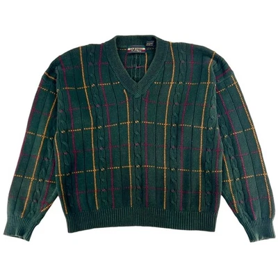 90-х темно-зеленый кабель вязаный свитер 1990-х винтажный  - Изображение 1 из 4