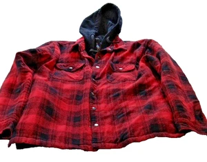 Jared Lang rot und schwarz karierte Flanelljacke mit Kapuze Large - Bild 1 von 7
