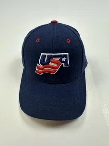 Vintage USA Hockey Nike Strap Back Hat Wool Cap Navy Embroidered - Picture 1 of 6