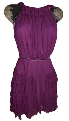 Фиолетовый креп шелк оборки без рукавов Flapper Ra мини-платье Kate Moss Topshop 8 - Изображение 1 из 4