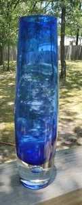 Gorgeous Dansk Tall Cobalt Blue Glass With Bubble 11.5 In Vase - Picture 1 of 4