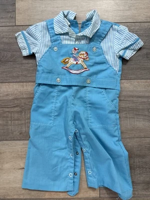 1970 Vintage Cradle Togs Rocking Horse Blue One Piece Boys Outfit Size 6-12 Mos - Image 1 of 3