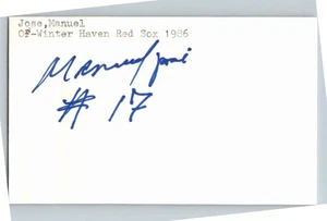 1980's -Manuel Jose- Signed/Autograph/Auto Index Card Winter Haven Red Sox MLB - Picture 1 of 1