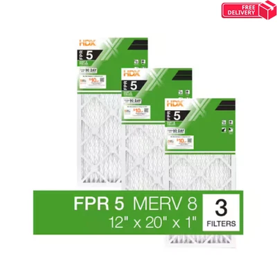 HDX 12 x 20 x 1 Standard Pleated Air Filter FPR 5, 3-Pack, Air Filters Replacement