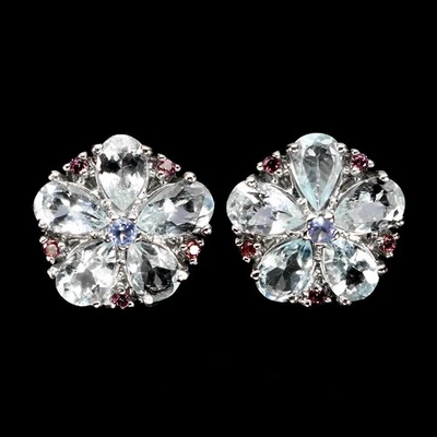 Ювелирные изделия серьги серебро 925 пробы грушевидный аквамарин 6x4 мм танзанит драгоценные камни - Изображение 1 из 4