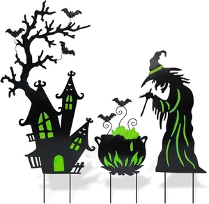Metal Yard Stakes Glow in Dark Halloween Yard Signs Outdoor Decorations, 3 Pack - Picture 1 of 6