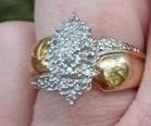 10K Solid Gold Cluster Diamond Wedding Engagement Ring Cigar Band Marquise 6.75 - Image 1 of 4