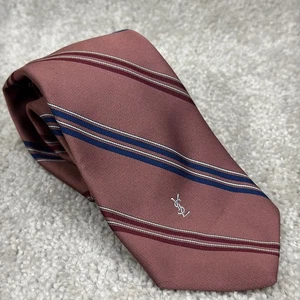 Yves Saint Laurent Silk Tie Mauve Striped Logo Professional Academia Luxury - Picture 1 of 9