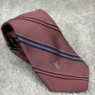 Corbata de seda Yves Saint Laurent malva logotipo a rayas profesional academia lujo Foto 1 de 4
