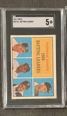 1961 Topps #41 N.L. Batting Leaders Mays Clemente SGC 5 HOF Giants Pirates - Image 1 of 2