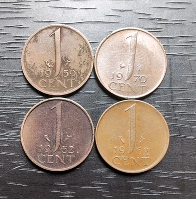 Lot Of 4 1962 1970 1959 Netherlands 1 Cent World International Coins  - Image 1 of 2
