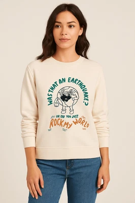 Sudadera ICON Denim Rock my World Gráfica Beige Talla S Foto 1 de 4