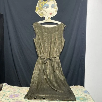 True Vtg Mid-Century 60s Metallic Dress Union Label Mod GoGo Sz 12 Pencil Wiggle - Image 1 of 4