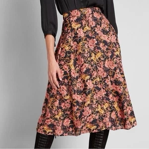 Modcloth Horse Floral Print Buttondown A-Line Carousel Midi Skirt Size 8/Medium - Picture 1 of 6